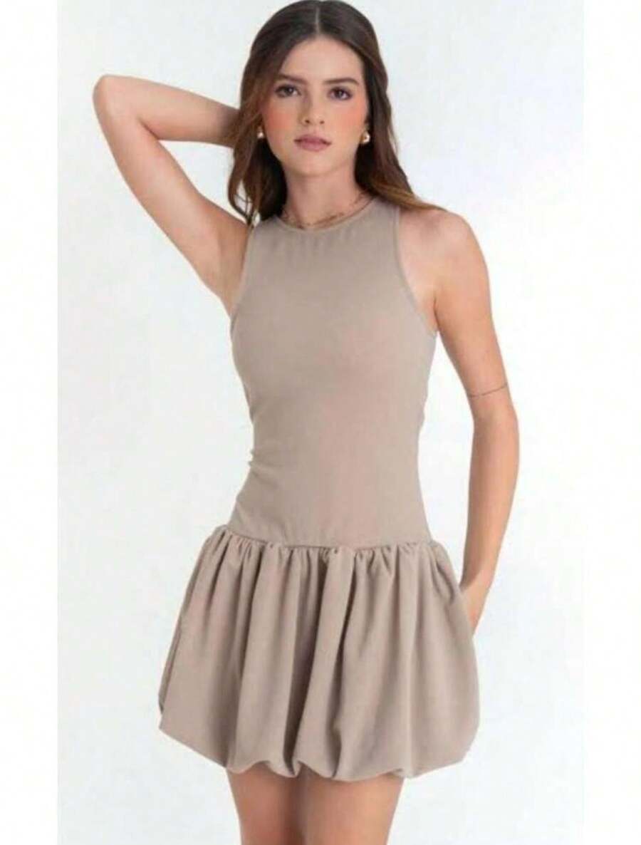Women Short Dresses - Beige - View 1