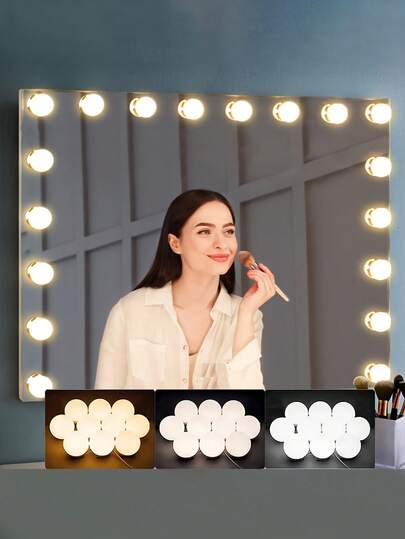 1 st sminkspegellampa, ingen borrning krävs, sminkspegellampa, LED-sminkspegellampa, USB trefärgad dimbar spegel, glödlampa, sminkspegel för skönhet, födelsedag, badrumsbelysning, USB-driven, spegellampa, belysning, LED-remsa, knappkontroll, lämplig för sminkbord, byrå, sovrum och badrumsspeglar - inget batteri krävs, väggmonterad dubbelsidig självhäftande installation, lämplig för badrum, salong, speglar, halloweendekor