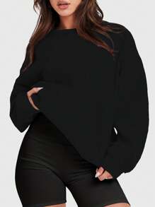 Speed mate Women's Oversized Drop Shoulder Sweatshirt - Solid Color Long Sleeve Crewneck Pullover Top For Fall Winter | Casual Loose Fit Sporty Sweatshirts