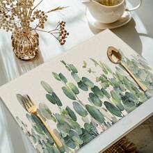 14/6pcs Palm Leaf Placemats, Tropical Green Leaf & Calathea Plant Design Dining Table Mats, Hawaiian Seasonal Kitchen & Home Decor