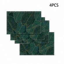 14/6pcs Palm Leaf Placemats, Tropical Green Leaf & Calathea Plant Design Dining Table Mats, Hawaiian Seasonal Kitchen & Home Decor