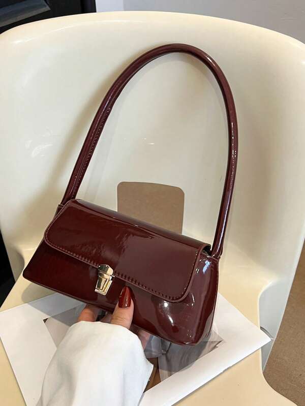 Sac à épaule femme avec accent de broderie unie, couleur vive essentielle pour les voyages d'affaires, les voyages et la photographie, style baguette