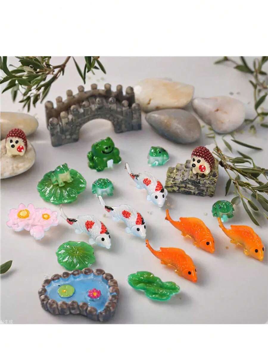 10pcs Random High-Selling Resin Frog Figurines, Micro-Landscape Decor Ornaments - Green - View 1