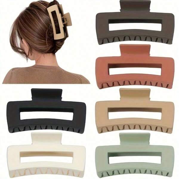 6pcs Matte Hollow Hair Clips, Simple Style Anti-Slip Shark Claw Design Hair Jaw Clips For Women Fashion Hair Accessories Beauty Claw Clips Casual Hair Claw