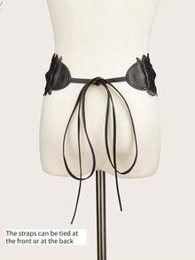 1 pieza Vestido elegante de encaje calado de múltiples capas con cinturón para mujer talla grande XXL, adecuado para fiestas casuales, bodas, vestidos de noche y disfraces de Halloween - Negro - Ver 4