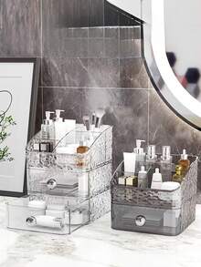 3pcs/1pc Plastic Cosmetic Storage Box With Drawer, Desktop Cosmetic Organizer, Makeup Organizer Box, Bathroom Cosmetic Table Storage Box, Lipstick Holder, Makeup Brush Holder/Storage Box, Desktop Storage Box With Drawer - Multicolor - View 8