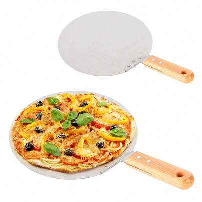 kangten Edelstahlrunde Pizzaschieber und Pizzaschaufel, die auch von Pizzabäckern genutzt werden können. Sie haben einen Holzgriff. Außerdem gibt es auch andere Geräte wie Edelstahl-Pizzaschieber, Pizzaschaufeln, Brotschieber und Pizzaheber