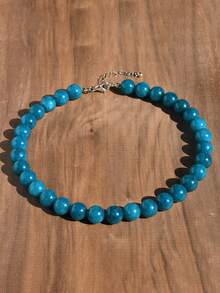 12mm Natural Stone Bead Necklace, Fashionable Dopamine Inspired Colorful Vintage Exaggerated Choker Necklace With Natural Crystal, Aquamarine, Peridot - Multicolor - View 18