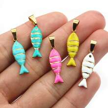 2pcs 28x7mm Stainless Steel Enamel Fish Charms Pendant With Pinch Clasp DIY Necklace Jewelry Making Accessories Findings - Fish - View 1