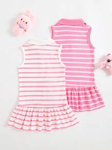 Sleeveless Sweetly Striped Collared Dress, Summer
