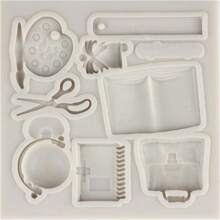 Silikonformen, Silikon-Buch-Form, Schere, Zeichen-Stift, Palette, Schultasche Fondant-Formen für Cupcake-Topping, Kuchen-Dekoration, Schokolade, Süßigkeiten, Handwerk, Gummi-Paste