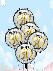 Balon folie auriu și negru de 18 inch, 5 buc/set, baloane rotunde cu numere pentru aniversarea a 21-a, 30-a, 40-a, 50-a, 60-a de ani, potrivit pentru petrecere aniversară, decor pentru petrecere de ziua de naștere