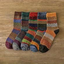 5 Pairs Of Warm Socks For Autumn And Winter, Retro Autumn And Winter Towel Tube Socks, Women's Long Socks, Outdoor Riding Motorcycle Short Socks - 混合色-5雙裝 - 查看 1