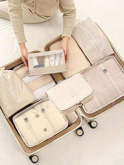 8件套旅行收纳袋，便携式旅行包，多功能行李整理袋，大容量收纳袋，可折叠收纳袋，化妆包，内衣袋，鞋袋，洗漱包，户外家居收纳，波西米亚风，化妆包，梳妆台，化妆袋，小型化妆包，化妆包，大容量，大号化妆包，圣诞礼物，小袋子，礼品袋/小手提包，化妆品收纳包，迷你袋，大容量袋，圣诞礼物，女士礼物创意