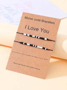 2pcs/Set Regular Black & White Beads I Love You Morse Code Braided Bracelet Set Couple Matching Adjustable Bracelets For Women Men Boyfriend, Girlfriend,BBF,Birthday And Valentine's Day Graduation Decoration Friendship Gifts