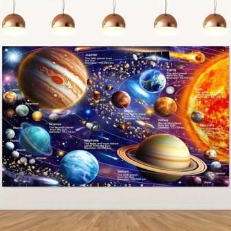Grande affiche éducative du système solaire - Tapisserie polyester polyvalente, convient pour l'école, les anniversaires et autres espaces thématiques