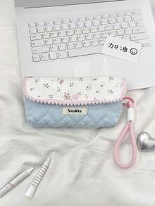 1 件韩式碎花图案多功能文具袋，大容量学生铅笔盒，化妆刷收纳袋，返校，学校用品，铅笔袋，书包 - 彩色 - 查看 14