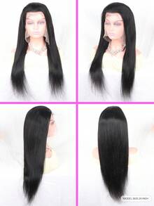 bling hair 360°全蕾丝前假发，直发，预先修剪并带有婴儿发，180%密度真人发假发，自然色，适合女性扎马尾辫和盘发 - 黑色 - 查看 4