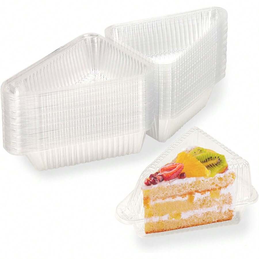 50Pcs Thicken Individual Cake Slice Containers,5 Inch Pie Slice Containers Disposable,Individual Cheesecake Containers,Plastic Boxes Take Out Packaging, Bakery And Cafe Cake Carriers-Ygh - 1 - View 1