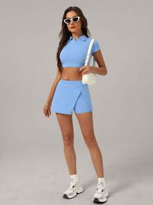 MASKERT Primăvară și vară Set două piese pentru femei Seturi de antrenament Haine de gimnastică Set pentru femei Set fuste tenis Costum fitness Exercițiu acasă Casual Confortabil prietenos cu pielea - Bleu - Vizualizare 2