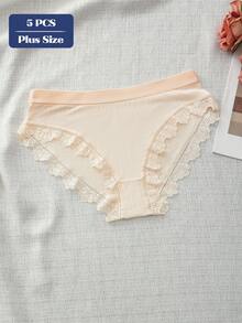 Calcinha de renda sexy plus size com 5 peças, roupa íntima feminina casual e fofa, cores brilhantes e confortáveis, calcinha energética para as quatro estações para mulheres, lingerie elástica e macia, calcinha triangular com acabamento de alta qualidade