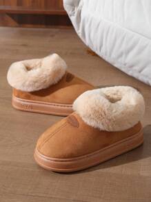Bottes de neige style européen et américain pour femmes, nouvelles pantoufles à bout fermé mode avec semelle épaisse, chaussures d'intérieur chaudes pour femmes