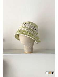 1 件装复古双色条纹草编渔夫帽，百搭女士紧凑型渔夫帽 - 彩色 - 查看 20