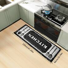 Kitchen Rug And Mat Set With My Kitchen Phrase Pattern, Non-Slip Washable, Kitchen Cushion, Smooth Soft Comfortable Easy To Clean Material, Suitable For Bedroom, Living Room, Dining Room, Kitchen, Bathroom, Entryway
