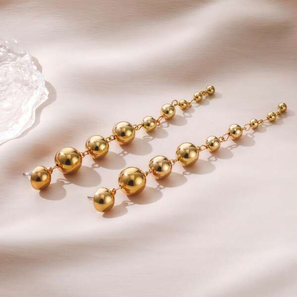Fashionable Imitation Gold Round Ball Chain Hanging Earrings, Exquisite And Simple Ear Accessories