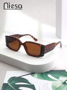 Modische rechteckige Kristall besetzte Gläser hochwertige Damenbrille, vielseitiges lässiges Strandreise Accessoire, einfarbig, PC (Polycarbonat) legere Mode für Frauen, ganzjähriger Preppy-Stil für den Schulanfang rechteckiger Strass-Dekor