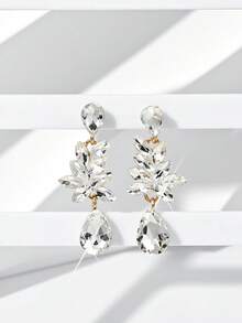 1 Cặp Hoa tai hình giọt nước đính đá thời trang thanh lịch dành cho nữ, Thích hợp để đi chơi và đi nghỉ - trắng - Xem 1