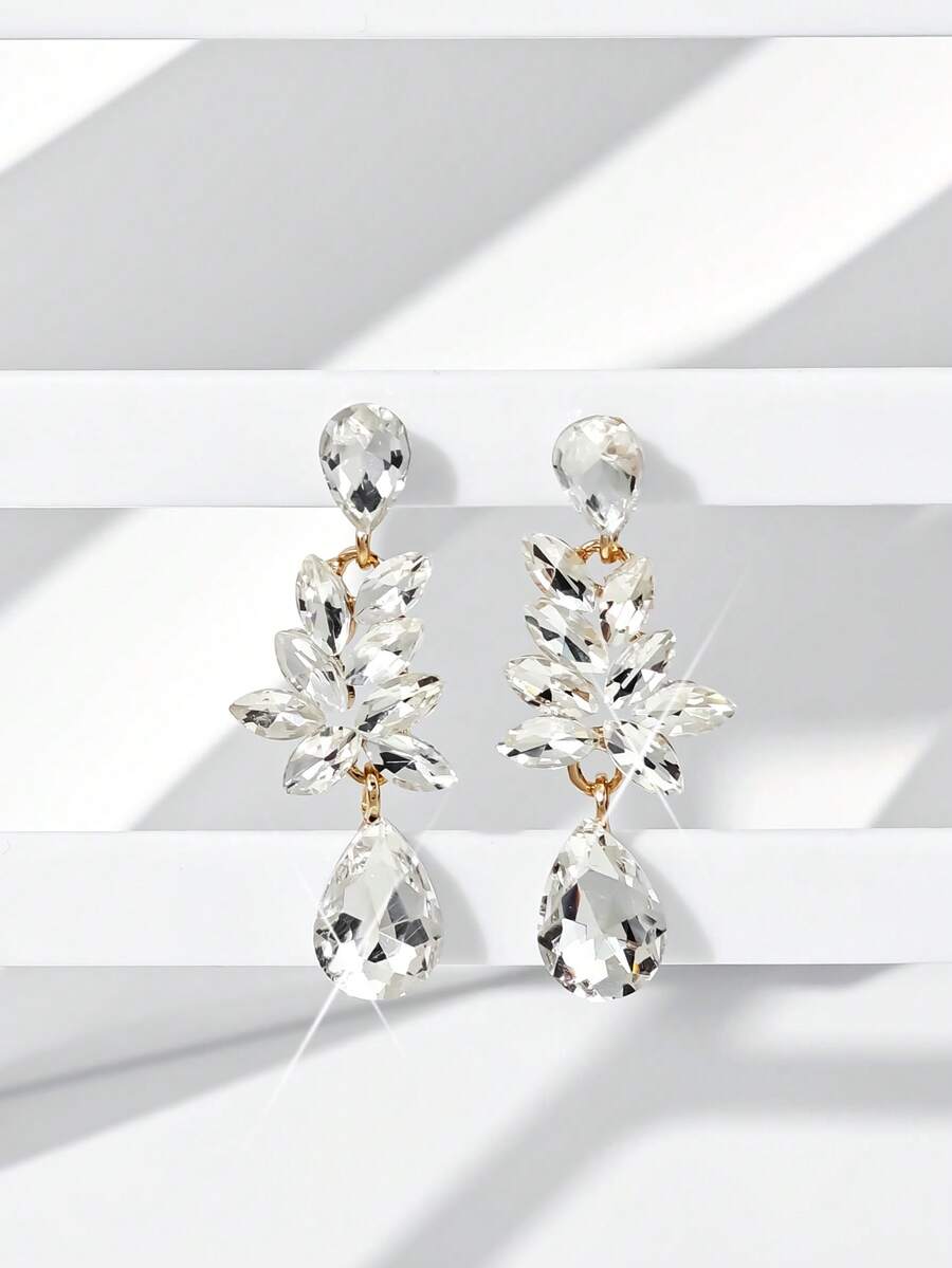 1 Cặp Hoa tai hình giọt nước đính đá thời trang thanh lịch dành cho nữ, Thích hợp để đi chơi và đi nghỉ - trắng - Xem 1
