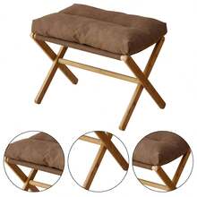 Foot Stool Sofa Ottoman Folding Footrest Bamboo Legs With Soft Bag Chair Seat Uk