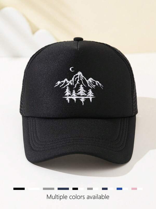 1pc Women's Mountain Embroidery Mesh Baseball Cap, Sun-Shading Breathable For Outdoor Sports, Vacation, Camping, Fishing, Truck Driving, Fashion Versatile Adjustable Brim, Gift For Holidays