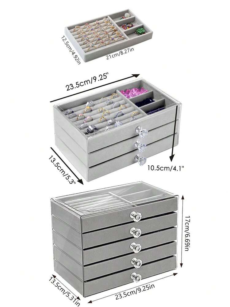 1pc 5-Layer Transparent Acrylic Jewelry Box, Large-Capacity Jewelry Organizer, Drawer-Style Jewelry Storage Display Box With Adjustable Velvet Tray, Suitable For Earrings, Rings, Bracelets, Necklaces, Bracelets, Ideal For Home Jewelry Storage Organization. - Jewelry Box - View 8