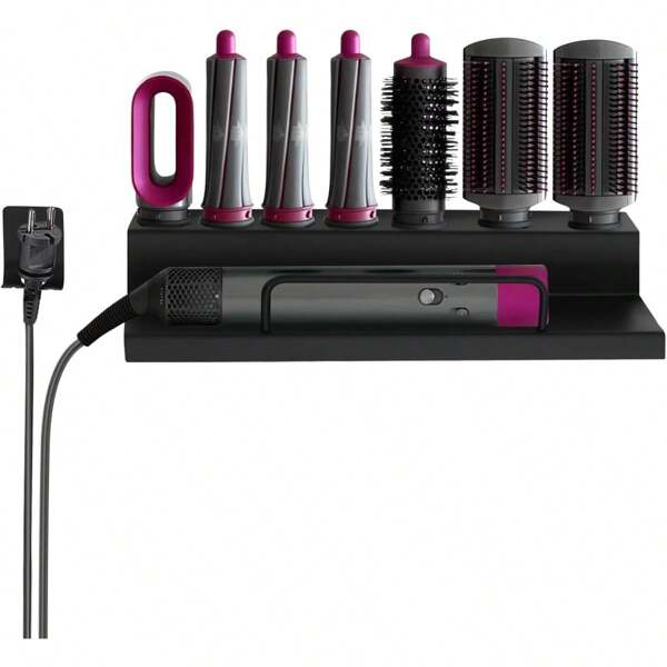 Fermoirper Haartrockner Wandhalterung Styler Lockenwickler und 7 Locken Barrels Curling Kit Organizer Rack Wandhalterung Ständer Organizer Edelstahl Schwarz (Ohne Klebstoff)