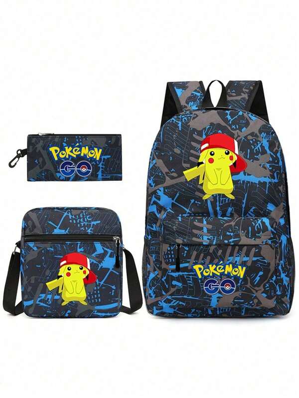 3 مجموعات - حقيبة مدرسية ذات سعة كبيرة للطلاب، حقيبة أقلام بطبعة سماء ملؤها النجوم، حقيبة ظهر بحزام واحد