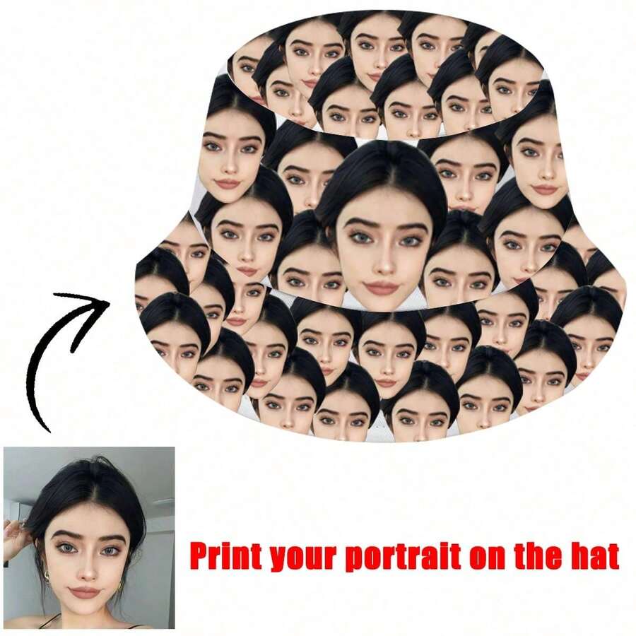 1pc Customizable Handmade Bucket Hat With Personalized Portrait/Photo Print - Multicolor - View 1