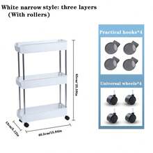 3/4-Tier Kitchen Storage Cart - Space-Saving Narrow Rolling Storage Rack With Hooks, 360° Swivel Wheels, Slim Sliding Shelves, Suitable For Home, Bathroom, Living Room, Office And Apartment Multi-Function Rolling Cart - Multicolor - View 10