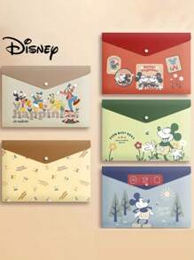 5pcs Cartoon A4 Size High Capacity Thick Storage Bag, Transparent Waterproof And Moisture-Proof Folder With Button Closure, Office & Student Stationery Organizer, Gift,Back To School,School Supplies