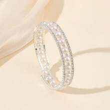 1 pulseira elegante com pérolas artificiais e strass brilhantes, adequada para festas femininas e uso diário