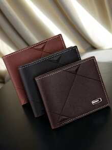 1-3pcs/Set Fashionable Plaid Soft Wallet, Men's PU Leather Short Wallet, Large Capacity Multi-Card Slots Design, Can Hold Large Bills, Coin Purse, Credit/Bank Card/ID/Photo Slots, Business & Casual Style, Ideal Gift For Men's Birthday Or Partner, Unisex Design - Multicolor - View 2