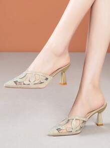 Women's Mesh Rhinestone Decor Slide Slipper, Elegant & Delicate Summer New Fashion Pointed Toe Breathable Versatile Stiletto Sandals