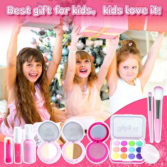 Jeu de 10 pièces de jouets de maquillage rose pour le jeu de déguisement - comprend du vernis à ongles, du rouge à lèvres pour les petites filles - Jeu de maquillage pour enfants de 3 à 12 ans et plus (Certaines couleurs sont expédiées au hasard)