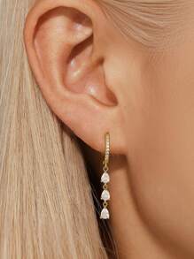 1/3 peças Brincos de Botão e Argola Huugie com Zircônia Cúbica Banhados a Ouro 18K, Brincos Empilháveis Antialérgicos, Conjunto de Brincos Fofos Para Presente de Mulheres e Meninas