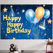 1 szt. Niebieski kapelusz urodzinowy z nadrukiem Happy Birthday Party, dekoracja tła na przyjęcie urodzinowe (wiele rozmiarów)