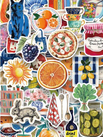 50pcs Mediterranean Style Stickers, Creative Sealing Stickers For Album, Frame, Notebook, Accounting Book Decoration, Gifts For Halloween, Teacher's Day, Christmas School Supplies, Back To School