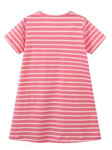 Summer Children's Day Pure Cotton Short-Sleeved Dress For Girls, Easter Casual Outdoor Pink Cartoon Striped Pocket Decal Knitted Dress 2-8Y - Nhiều màu - Xem 2