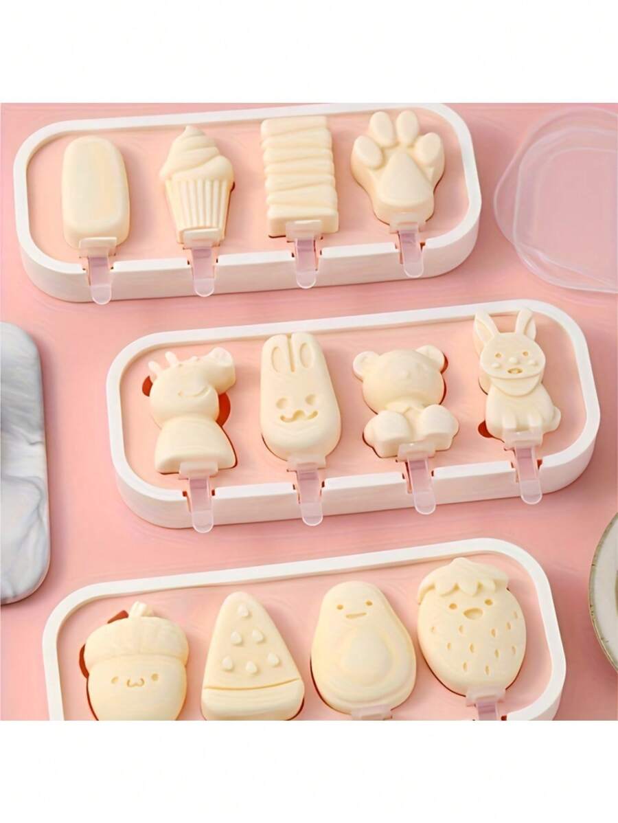 Juego de moldes de paletas de helado con dibujos animados (25cm x 10cm), moldes de silicona para polos, moldes reutilizables para helados, accesorios de playa, utensilios de cocina de verano, menaje de cocina