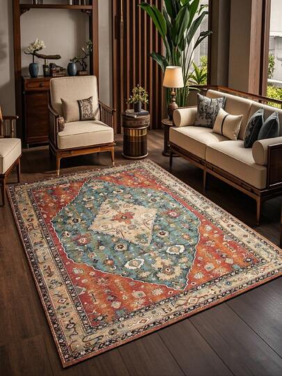 1pc Bohemian Style Carpet, Vintage Floral Pattern, Living Room Carpet, Bedroom Carpet, Outdoor Carpet, Large Living Room Carpet, Bedroom Decor, Garden Carpet, Room Decoration, Washable Carpet